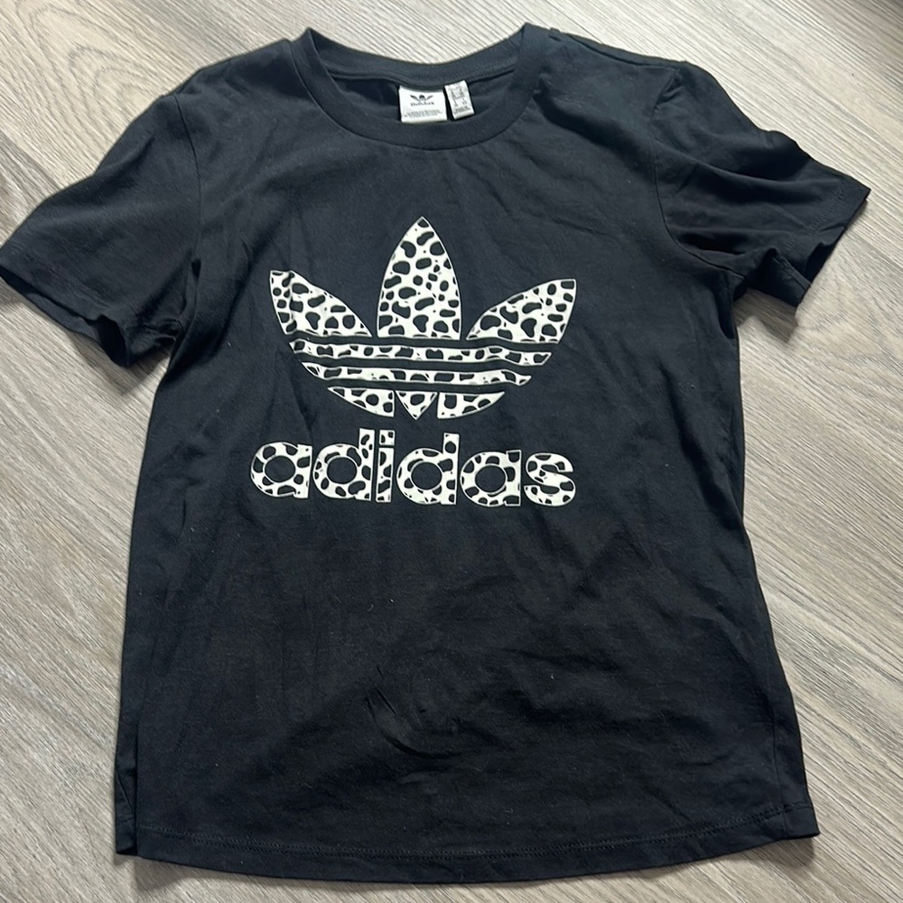 Adidas Black Short Sleeve Tee with Leopard Print